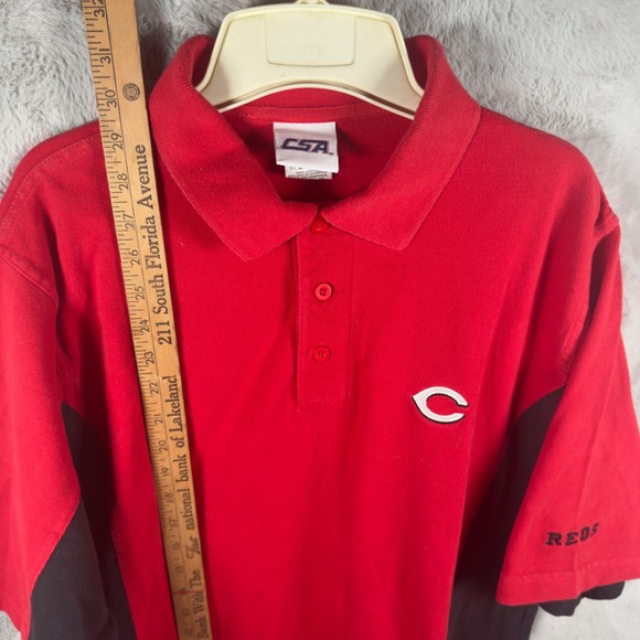 CSA Cincinnati Reds MLB Polo Shirt Mens Medium Red Black Colorblock Embroidered - Picture 6 of 8